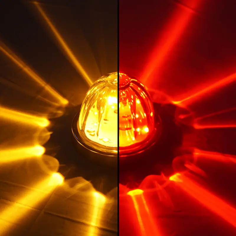 100061Car Legendary Extreme Large Glass Watermelon Amber To Red - Clear 4 Wire Dual Function W/ Aluminum Bezel Led Light - Each 1