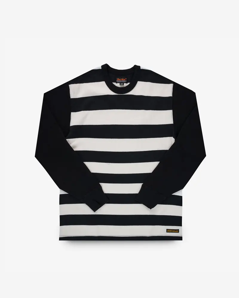 11Oz Cotton Knit Long-Sleeved Sweater - Striped Body With Black Arms 1