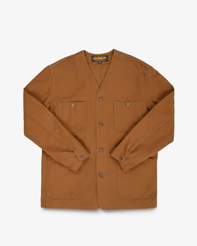 13.5Oz Duck Collarless Chore Jacket - Brown 1