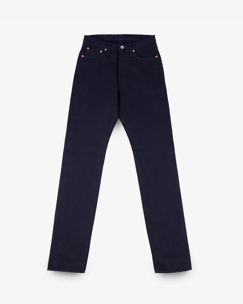 14Oz Selvedge Denim Mid/High Rise Tapered Cut Jeans - Indigo/Indigo 1