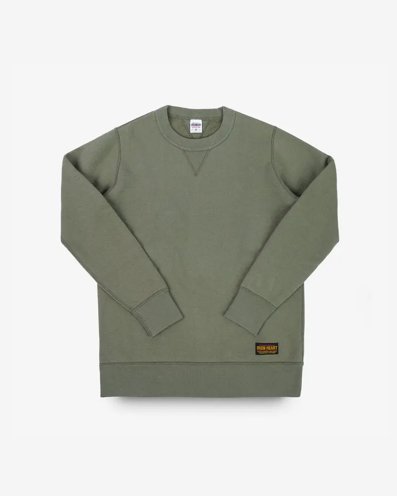 14Oz Ultra Heavyweight Loopwheel Cotton Crew Neck Sweat - Olive 1
