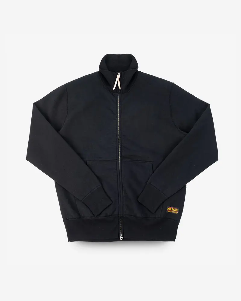 14Oz Ultra Heavyweight Loopwheel Cotton Zip Up Sweater - Black 1