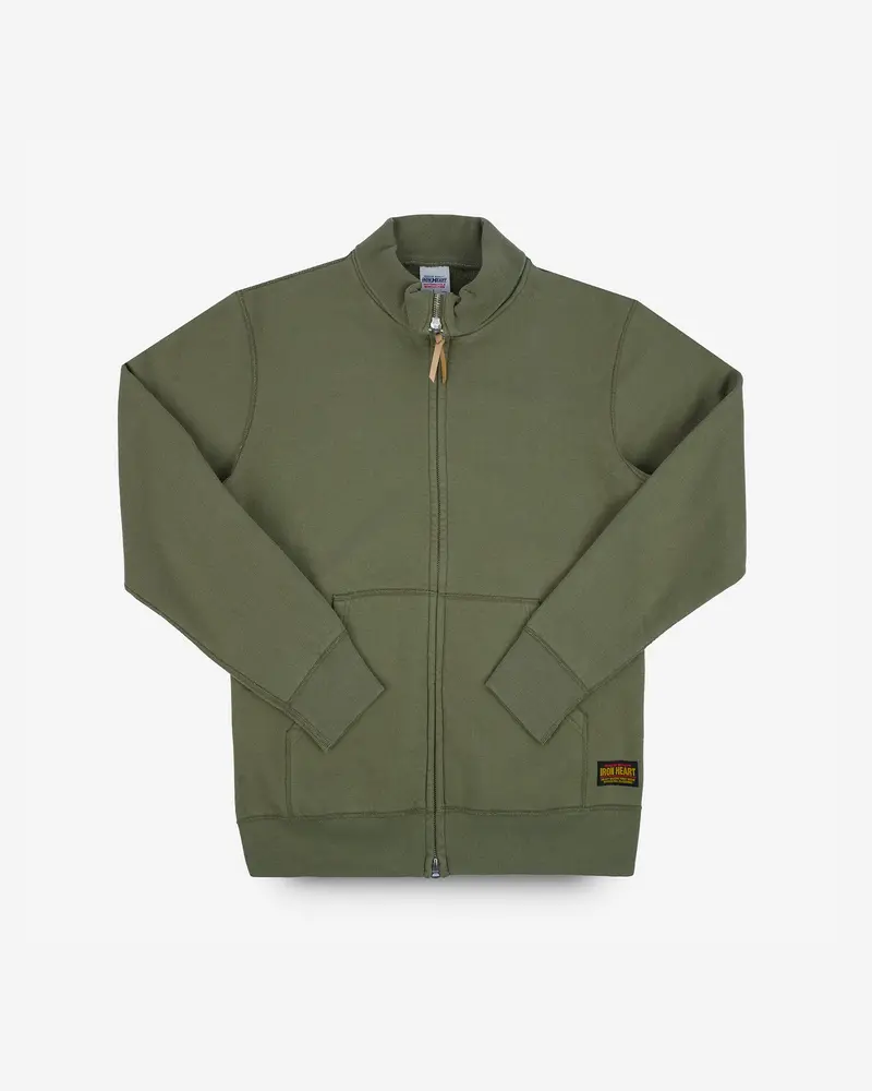 14Oz Ultra Heavyweight Loopwheel Cotton Zip Up Sweater - Olive Green 1