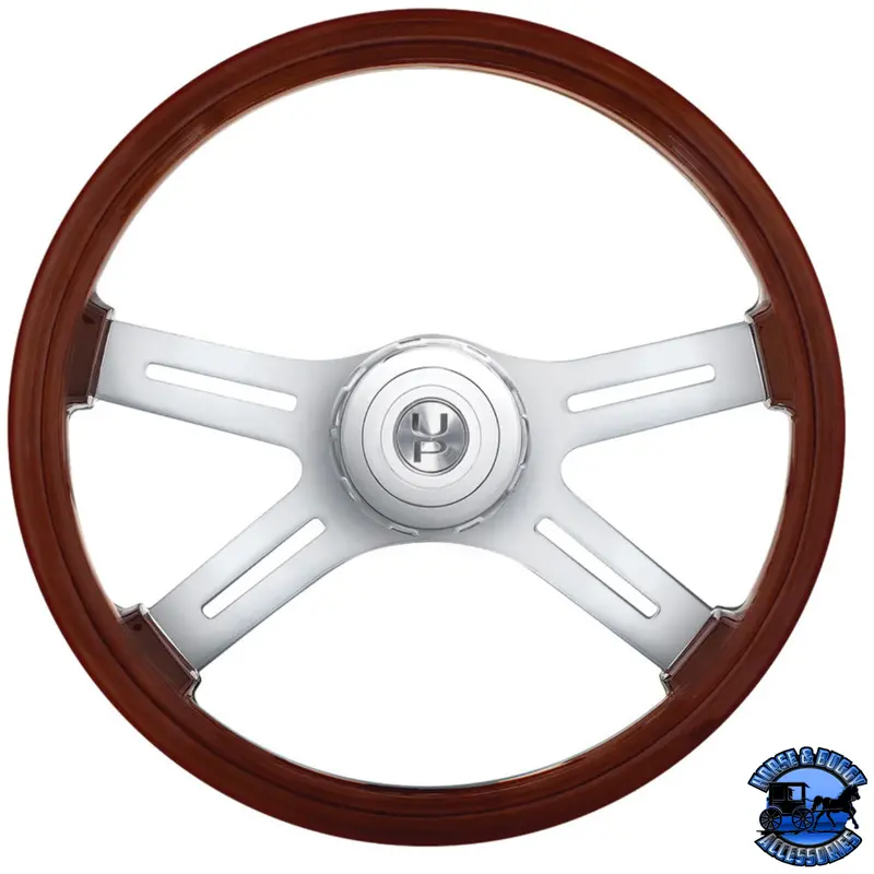 18" 4-Spoke Style Wood Steering Wheel With Hub & Horn Button Kit For Peterbilt (2006+) & Kenworth (2003+) #88178 1