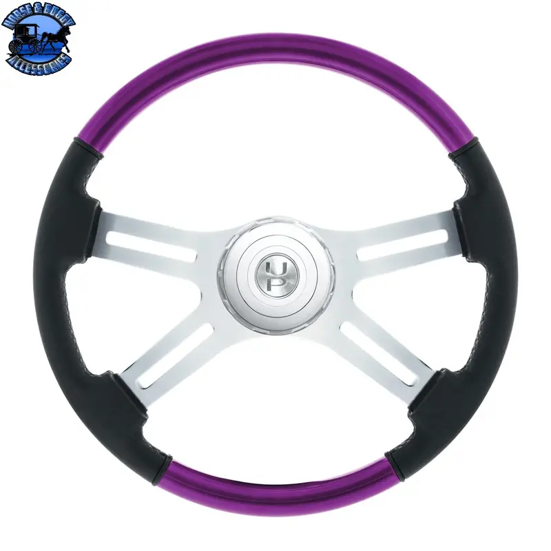 18" Leather & Wood Candy Color 4 Spoke Steering Wheel With Chrome Horn Bezel (Choose Color) 1