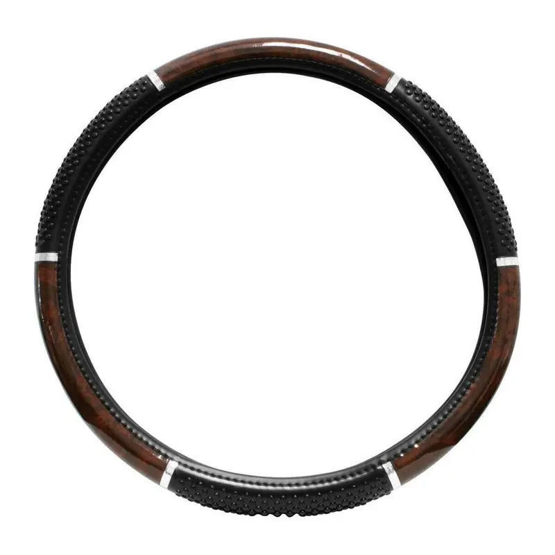 18" Steering Wheel Cover Dark Wood W/Black Hand Grips Truck Semi Universal #54041 1