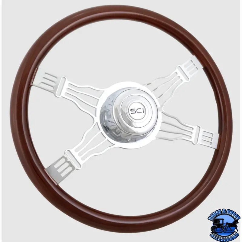 294-3003-77502 Steering Creations 18'' Voltage 4 Mahogany Wheel 4-Spoke W/ Wire Cutout 1