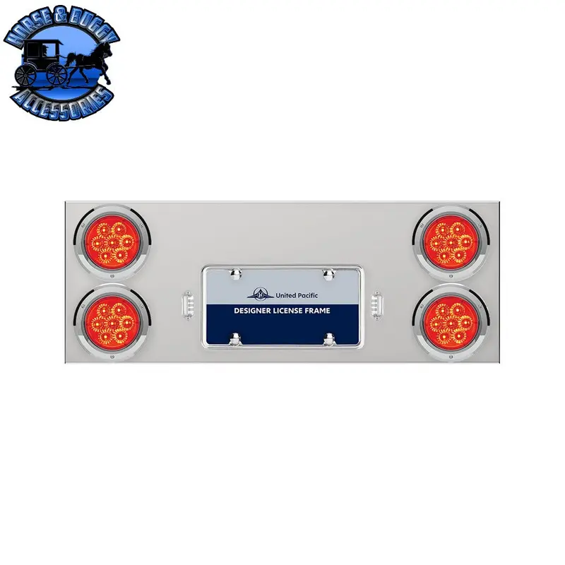 33-3/4" Stainless Rear Center Panel With Four 7 Led 4" Reflector Lights & Bezels - Red Led/Red Lens #35163 1