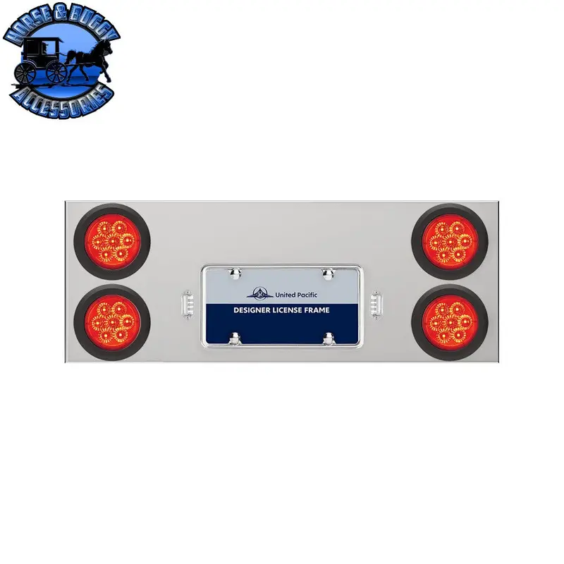 33-3/4" Stainless Rear Center Panel With Four 7 Led 4" Reflector Lights & Grommets - Red Led/Red Lens #35263 1