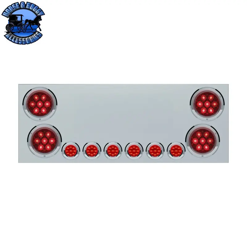 #34152 Ss Rear Center Panel With 4X Red Led 4" Light & 6X Red Led 2" Light & Bezel -Red Lens (No Lp Holes)-Cs #34152 1