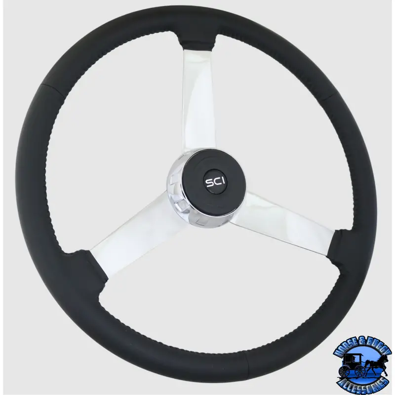 353-3053-77004 Steering Creations "The General" 20" Black Leather Rim Chrome 3-Spoke Wheel 1