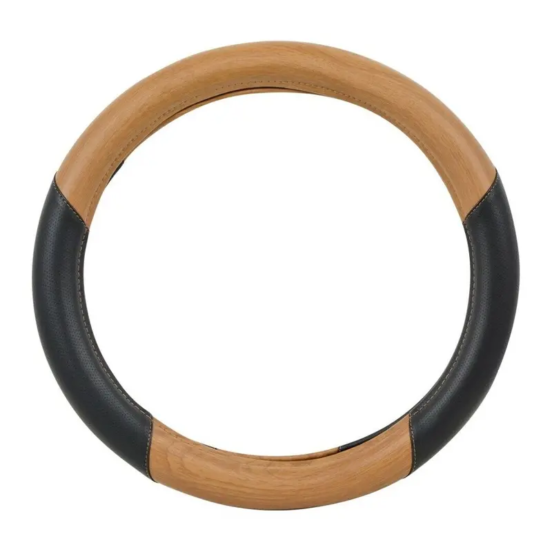 54061 Universal Steering Wheel Cover 18" Inch Matte Natural Light Wood Black New 54061 1
