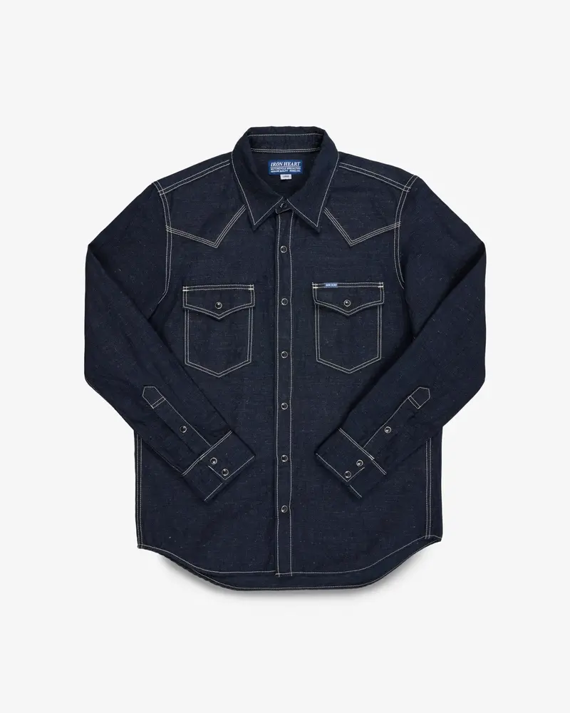 7Oz Cotton Linen Chambray Western Shirt - Indigo 1