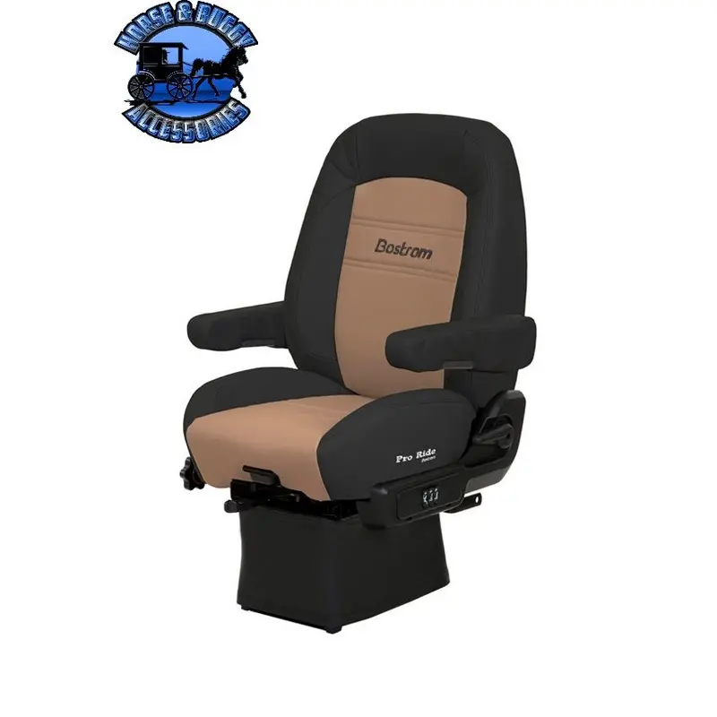 #9230011-L82  Bostrom Pro Ride Truck Seat, Black/Tan Ultra-Leather, Lopro - 910, Drape, Dual 16" Armrests, Mid-Back 1
