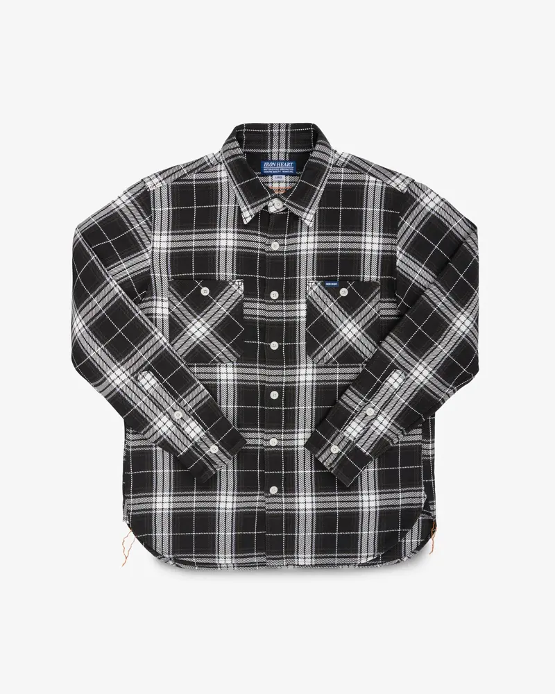 9Oz Selvedge Flannel Check Work Shirt - Black 1