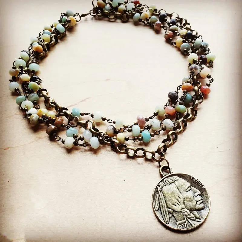 Amazonite Collar-Length Necklace With Indian Head Coin 1