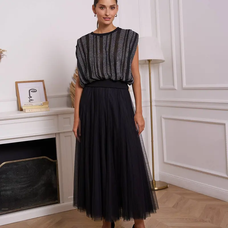 Ambre Slim Fit Tulle Skirt Black 1