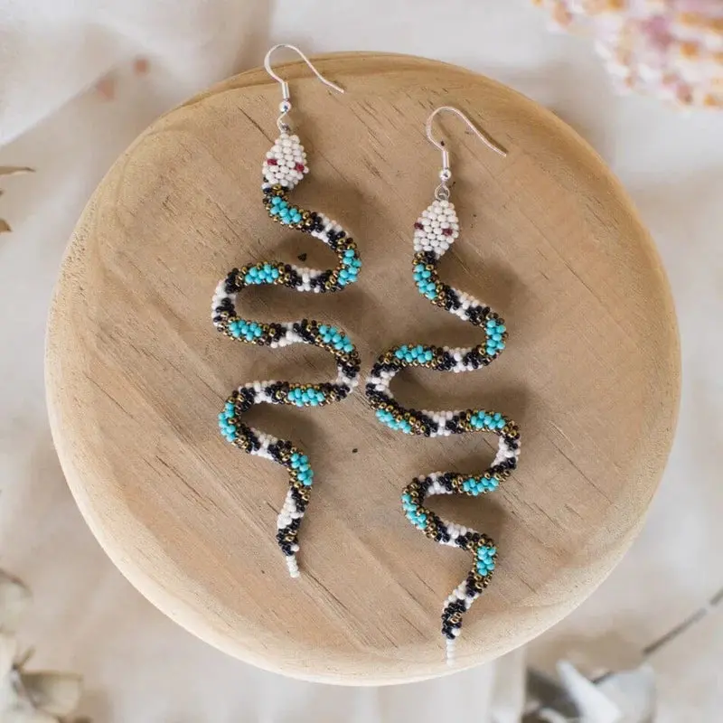 Athena Beaded Snake Earrings - Hand Made Jewelry 1