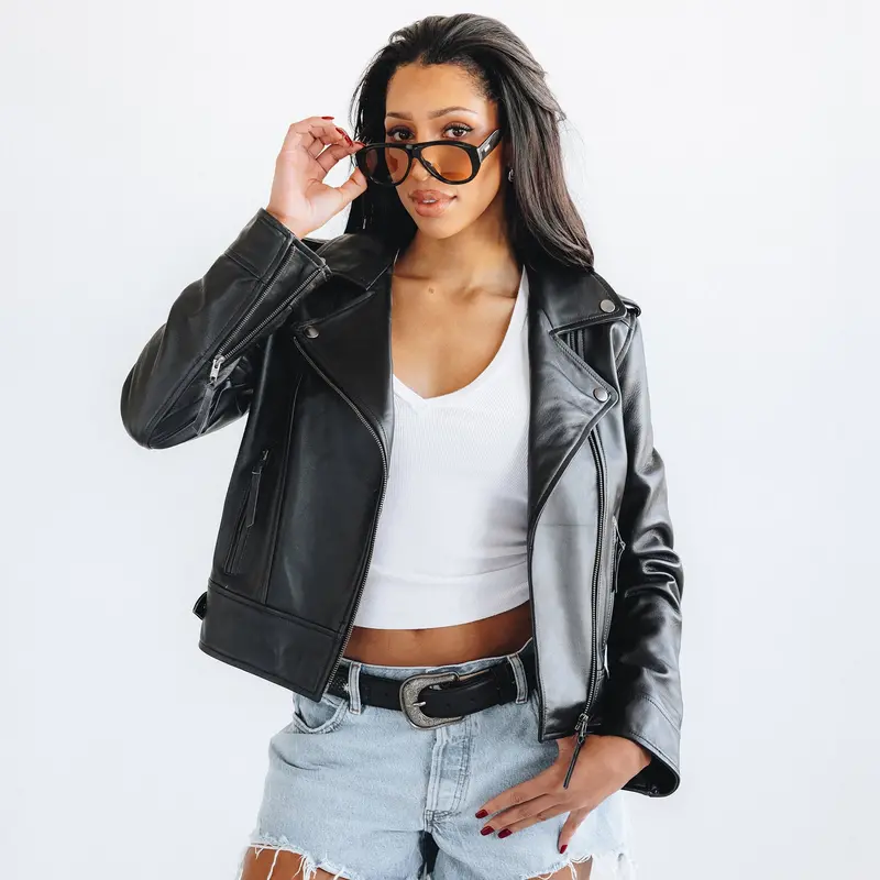 Basic Biker Jacket - Jet Black Leather By Lane 1
