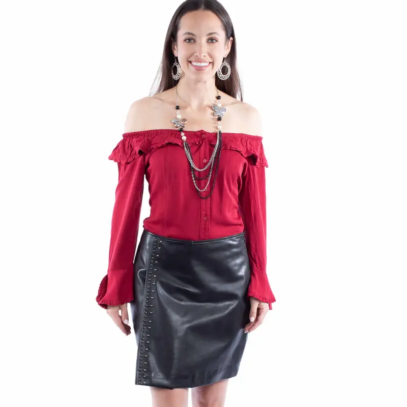 Black Lamb Studded Leather Skirt At Bourbon Cowgirl 1