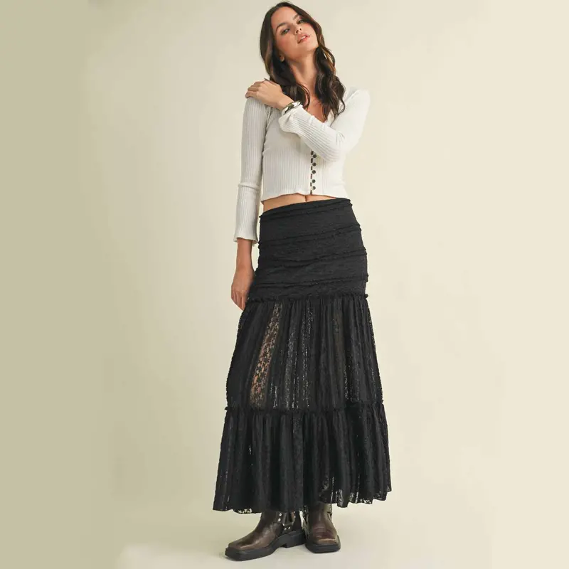 Black Western Style Tiered Lace Skirt For Bourbon Cowgirl 1