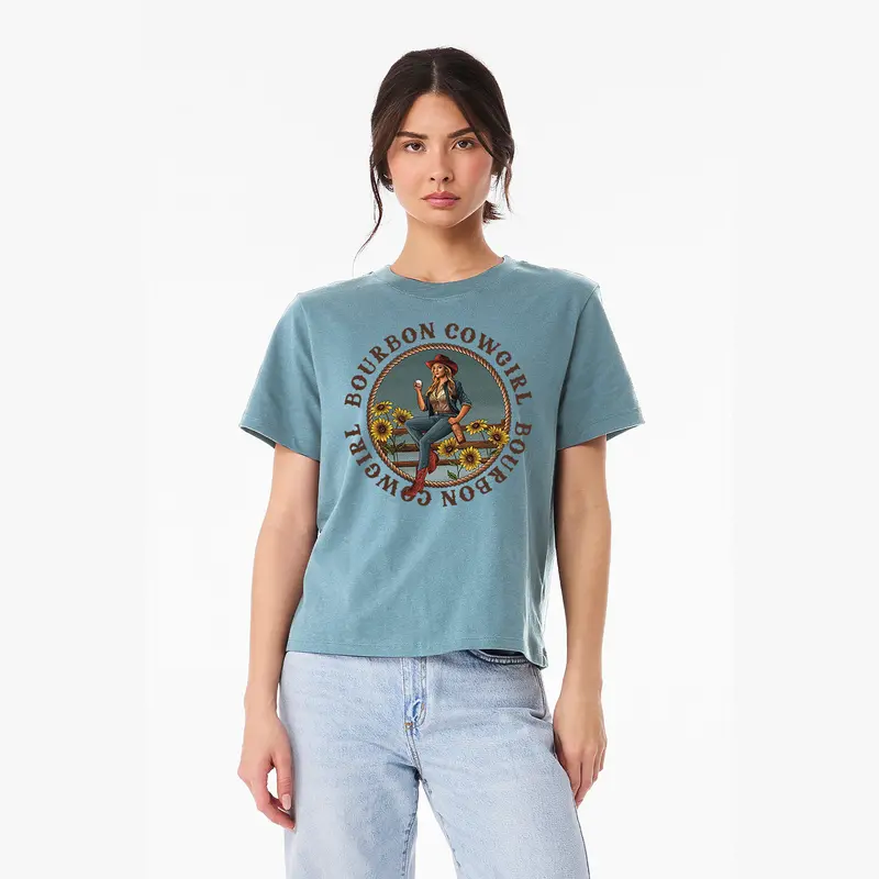 Bourbon Cowgirl Logo Boxy Vintage Denim T-Shirt 1