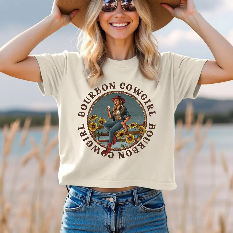 Bourbon Cowgirl Logo Boxy Vintage White Tee Shirt 1