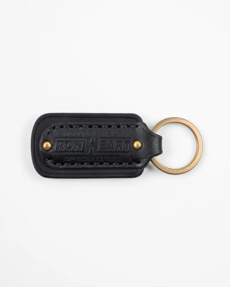 Buttero Leather Key Ring W/Embossed Iron Heart Logo - Black 1