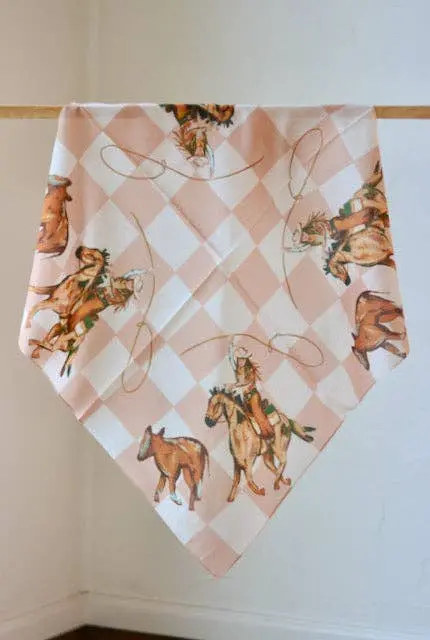 Cattle Roping Checkered Cowgirl Wild Rag, Western Scarf Band 1