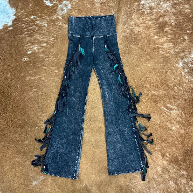 Chap Full Fringe And Feathers Pants By Pat Dahnke -Black 1