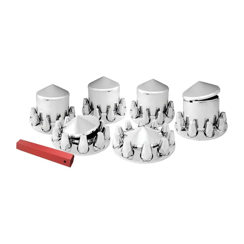 Chrome Hub Cover Axle Kit 1-1/2" Truck Push-On Front Rear Set Pointed Tops #40235 1