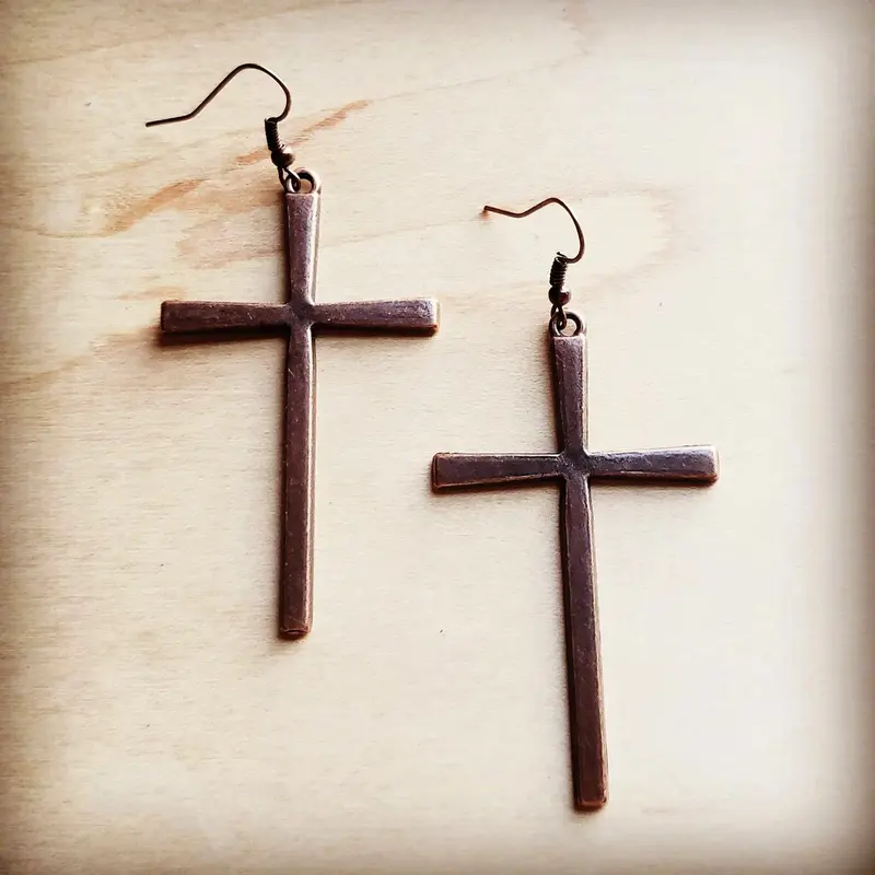 Copper Cross Earrings - Boho Western Cowgirl Jewelry 1