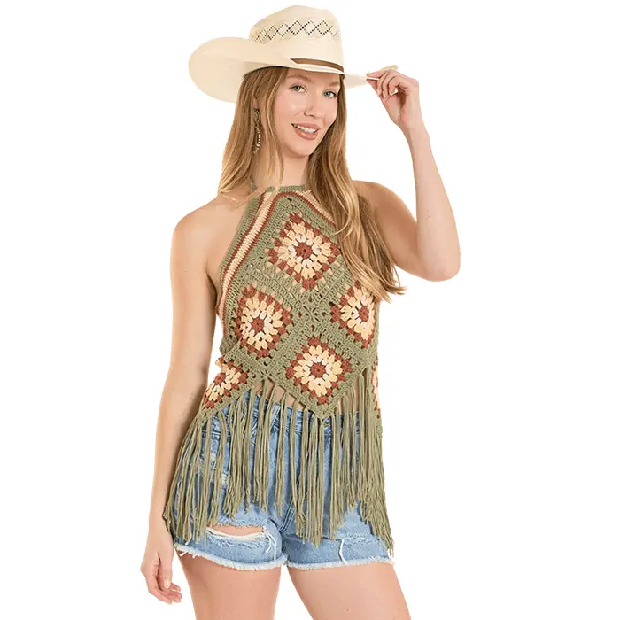 Crochet Halter Top With Fringe By Rock & Roll Denim 1