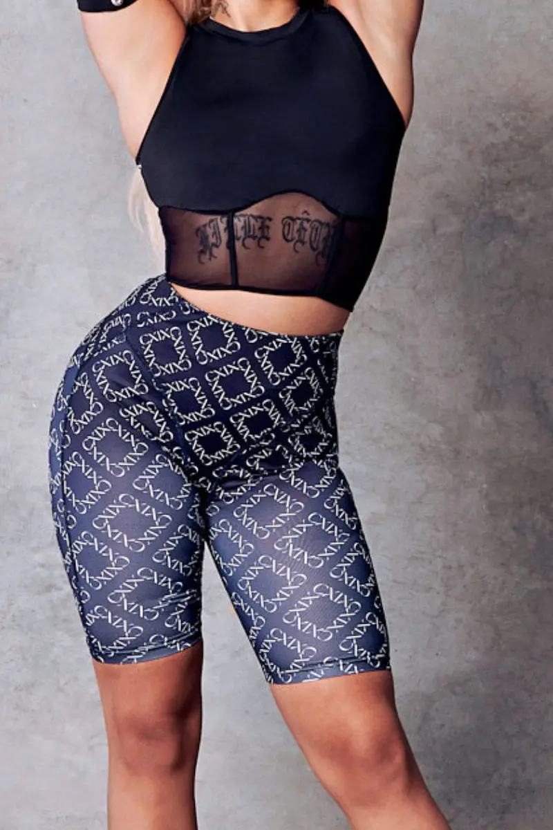 Cxix 119 Biker Shorts - Black Print 1