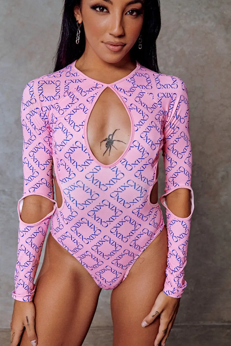 Cxix 119 Plunge Bodysuit - Pink Print 1
