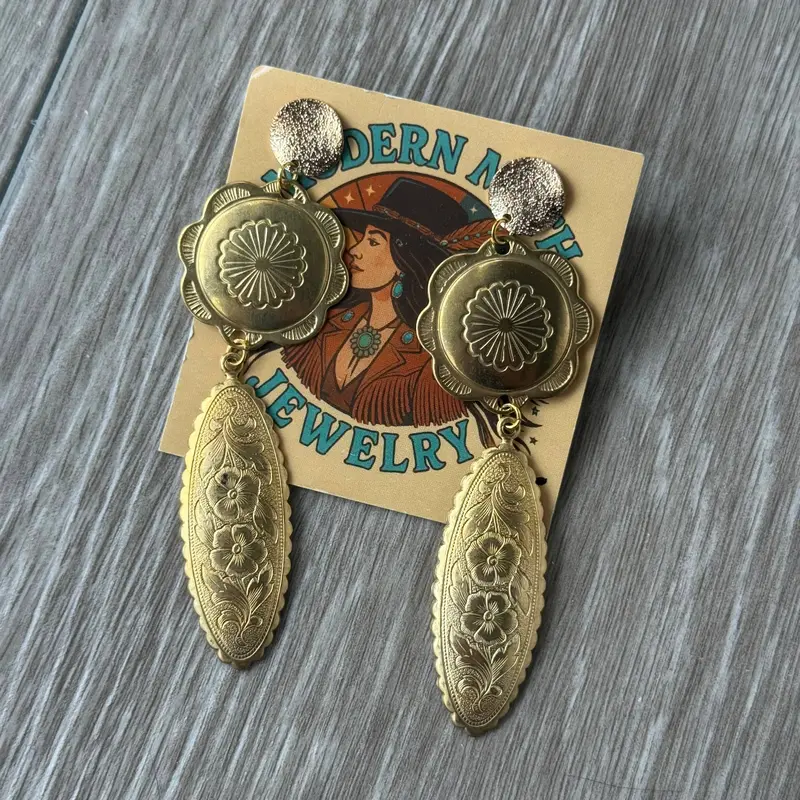 Decorative Brass Concho Earrings Lainey Wilson 1