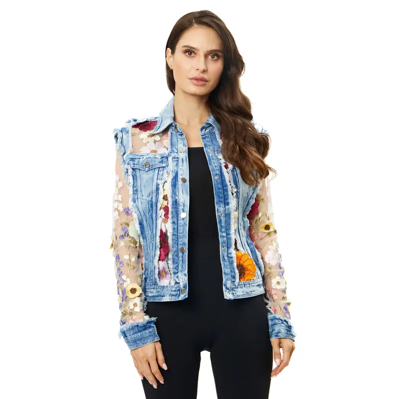 Denim Lace Jacket With Floral Embroidery 1