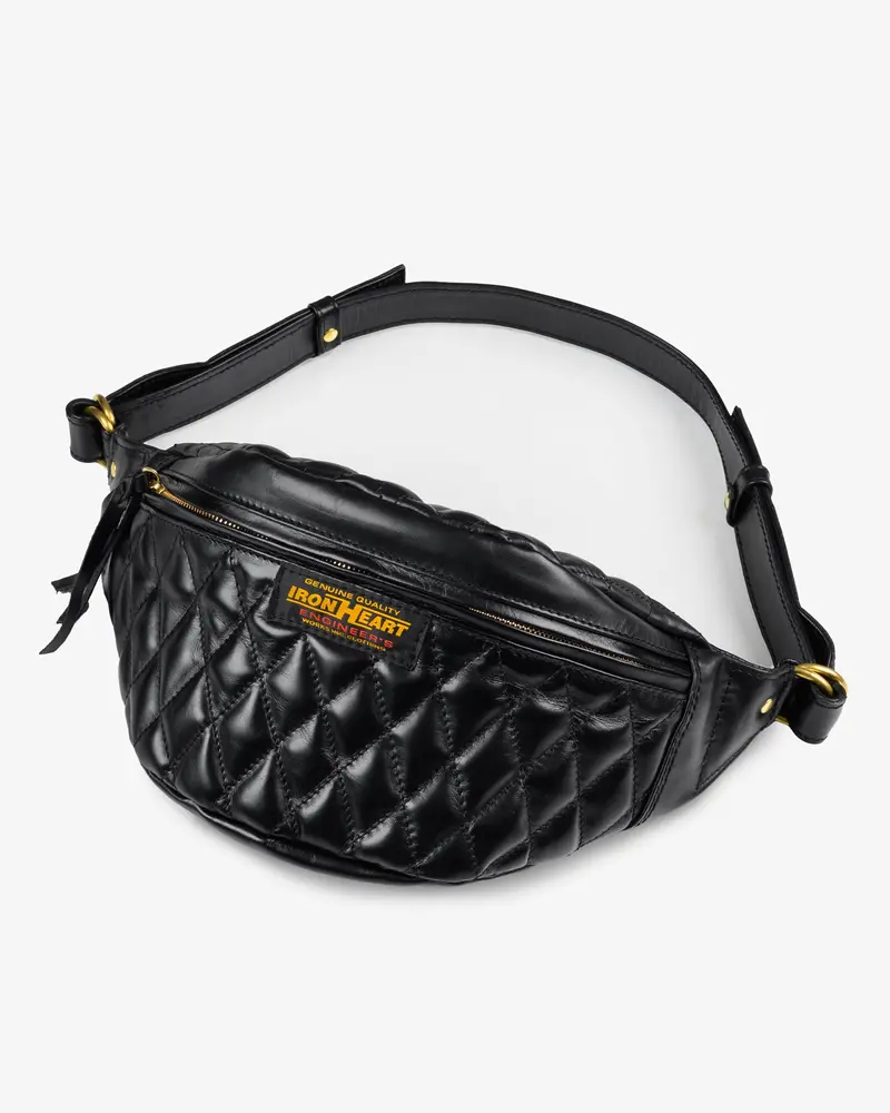 Diamond Stitched Leather Waist Bag - Black 1