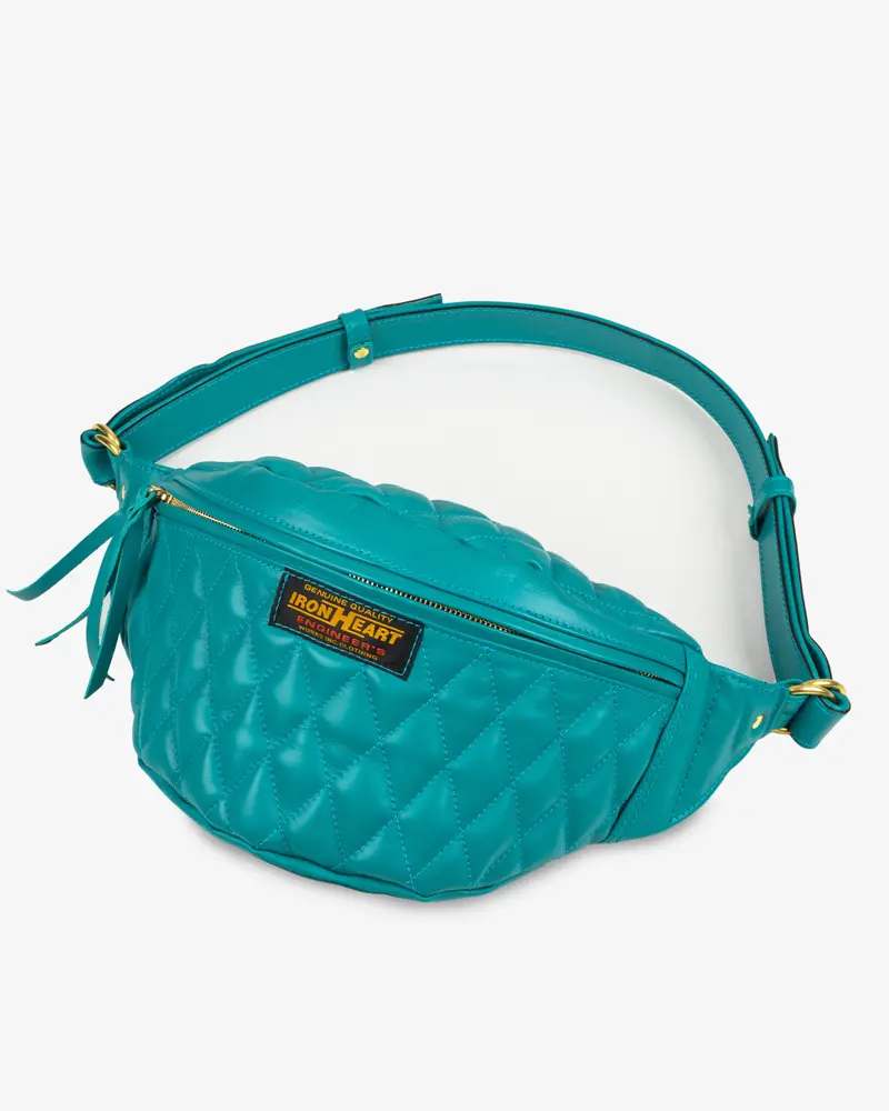 Diamond Stitched Leather Waist Bag - Blue 1