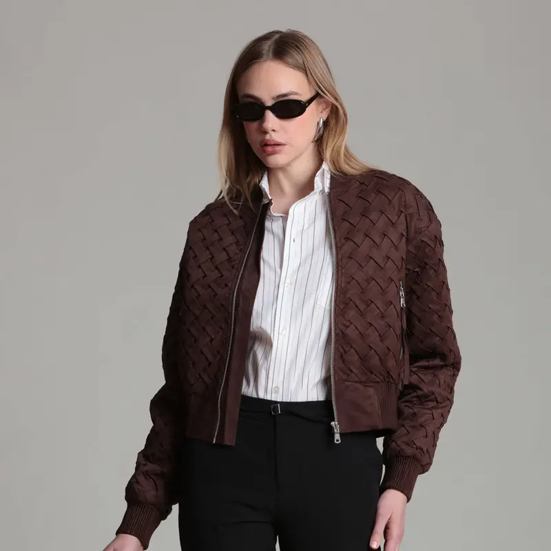 Faux Suede Woven Bomber Jacket 1