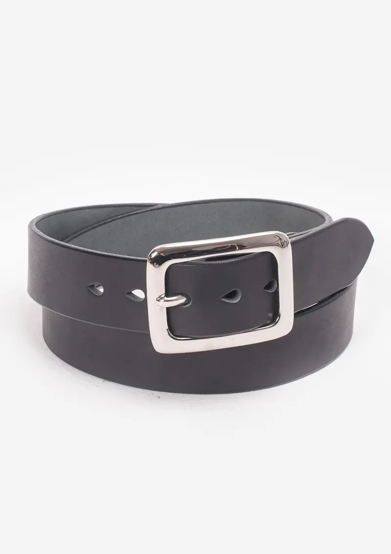 Heavy Duty "Tochigi" Leather Belt With Nickel Plated Garrison Buckle - Black 1