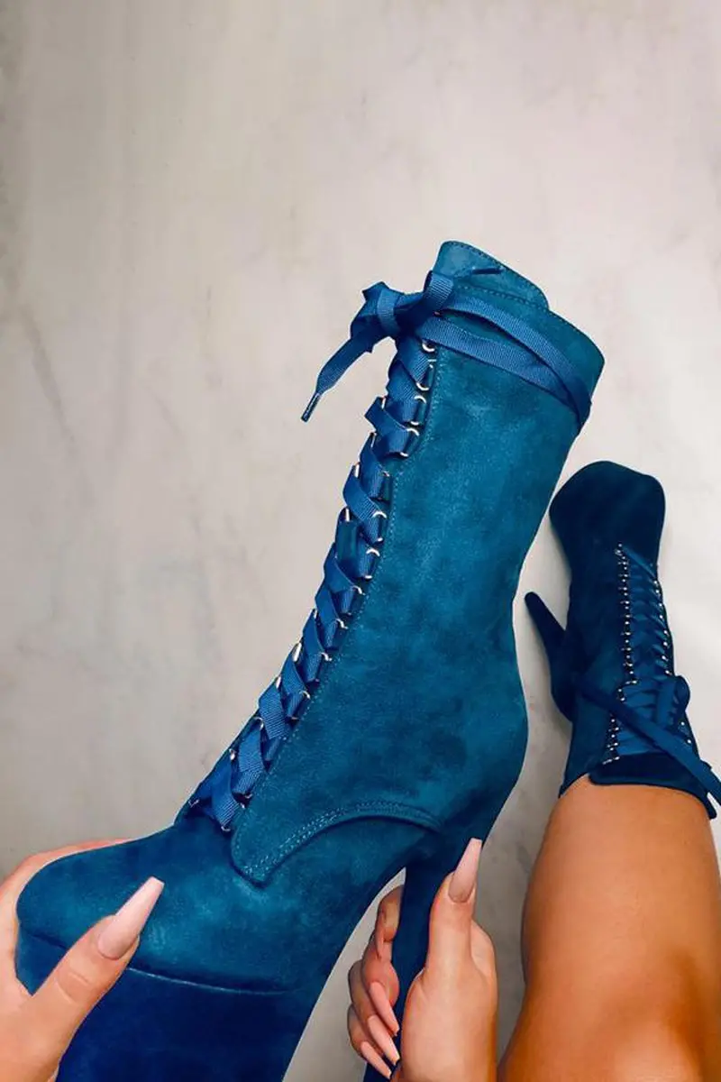 Hella Heels High Babydoll 7Inch Boots - Teal 1