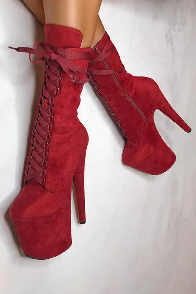 Hella Heels High Babydoll 8Inch Boots - Dark Red 1