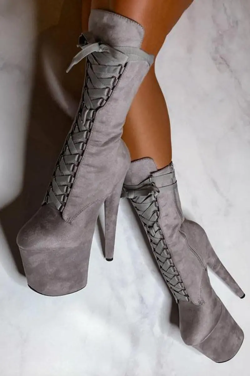 Hella Heels High Babydoll 8Inch Boots - Light Grey  (Uk2/3 Only) 1