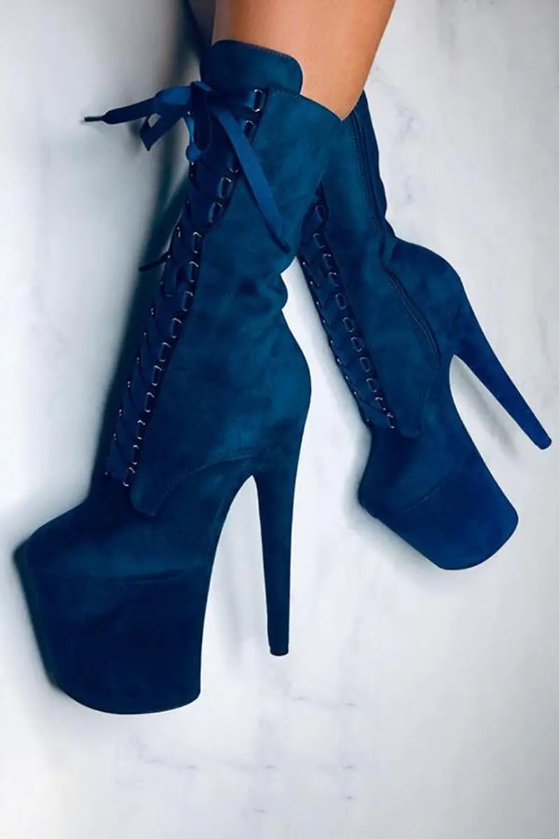 Hella Heels High Babydoll 8Inch Boots - Teal 1