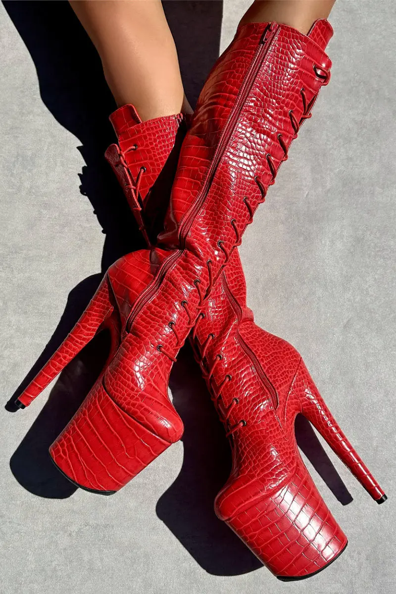 Hella Heels Jungle Knee High 8Inch Boots - Out For Blood 1