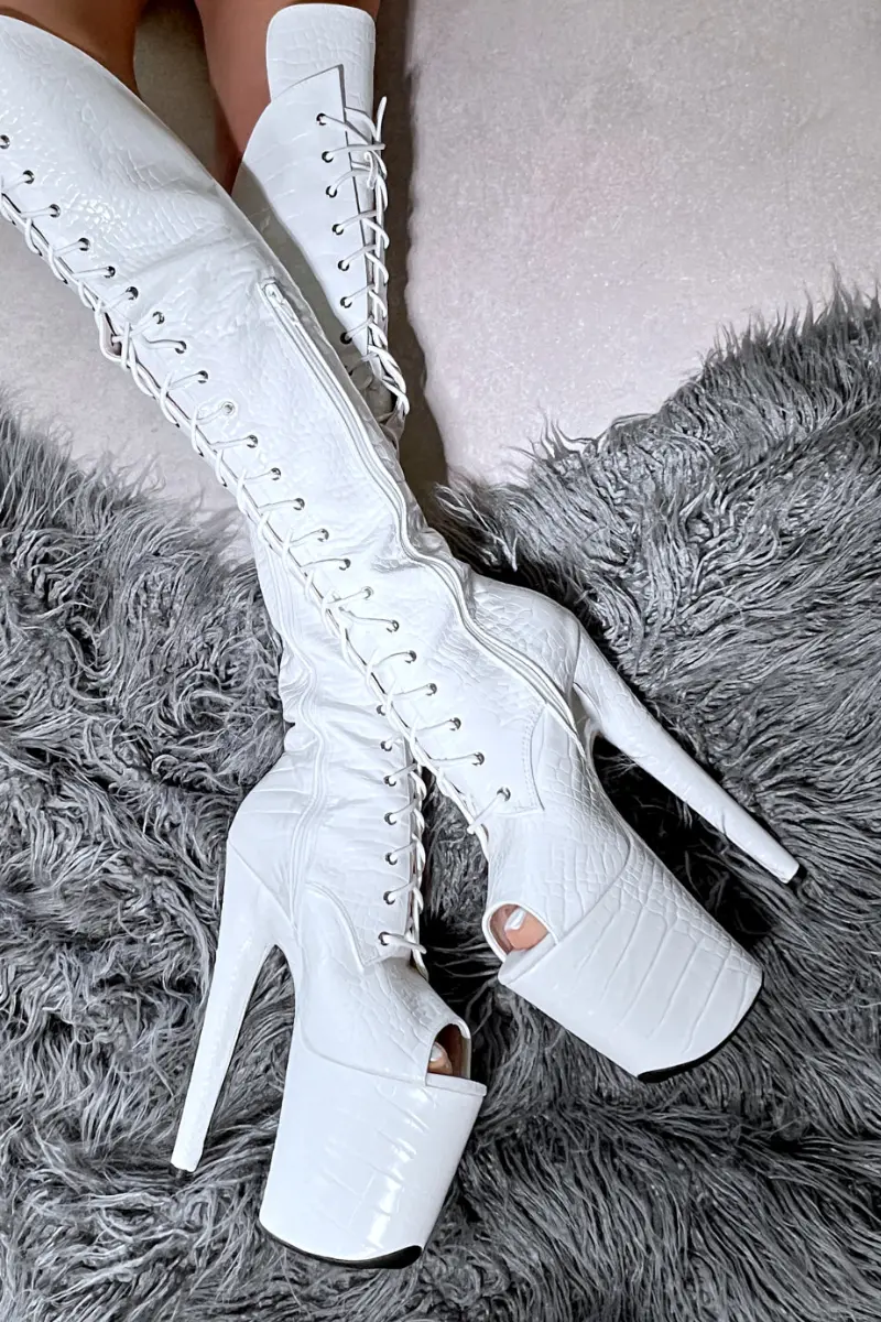 Hella Heels Jungle Open Toe Over The Knee 8Inch Boots - Ghosted 1
