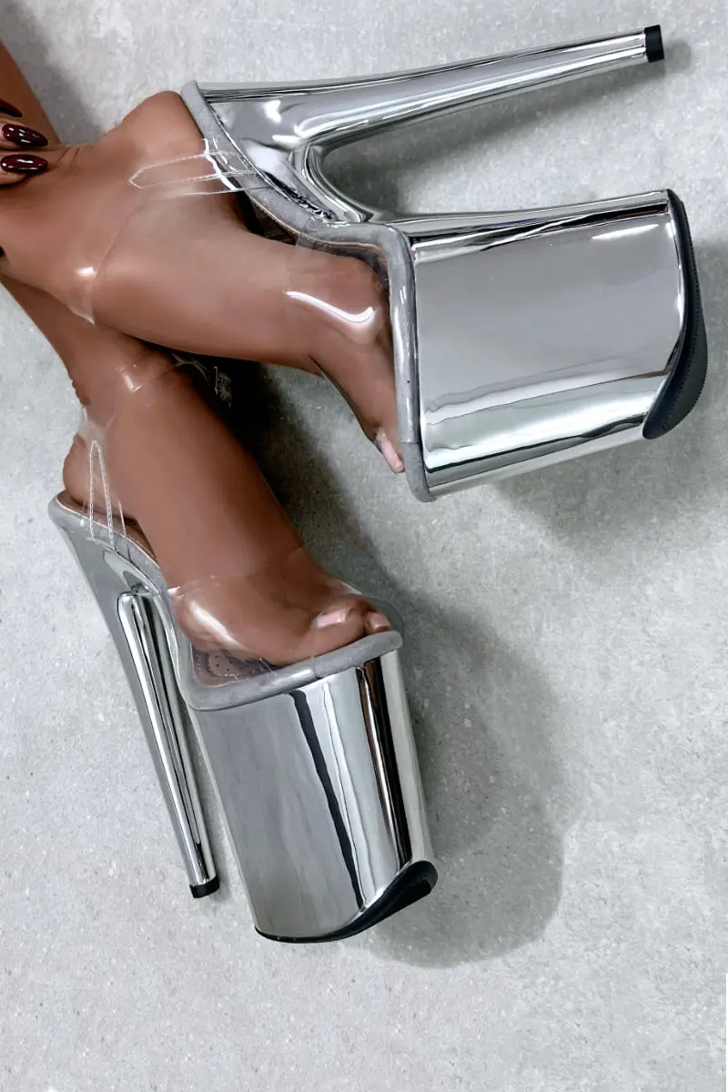 Hella Heels Metallic 8Inch Classic Stilettos - Liquid Chrome Silver 1