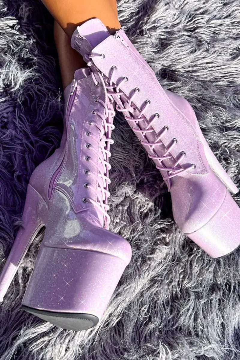 Hella Heels The Glitterati 7Inch Boots - Lilac Lovers 1