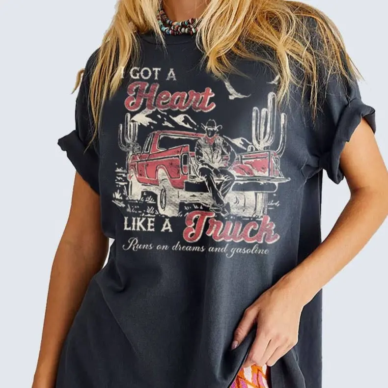 I Got A Heart Like A Truck Oversized Graphic Tee For Cowgirls 1